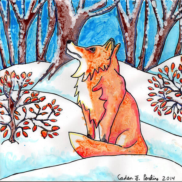 Fox Art Print featuring the painting Caden's Fox 2 by Amy E Fraser