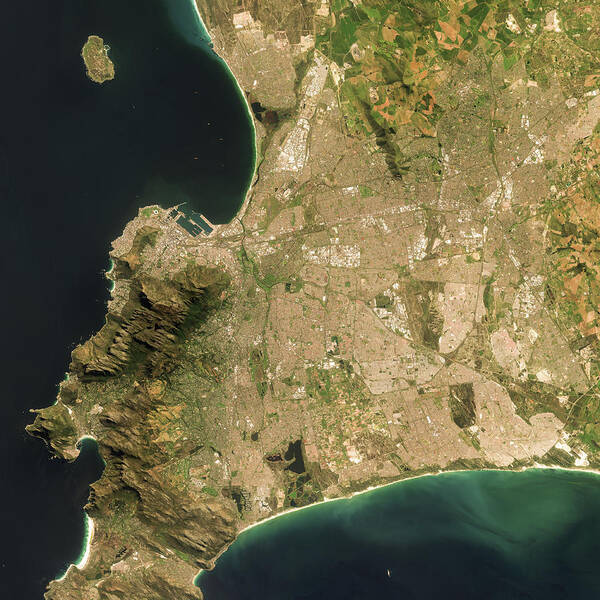 Satellite Image Art Print featuring the digital art Cape Town from space by Christian Pauschert