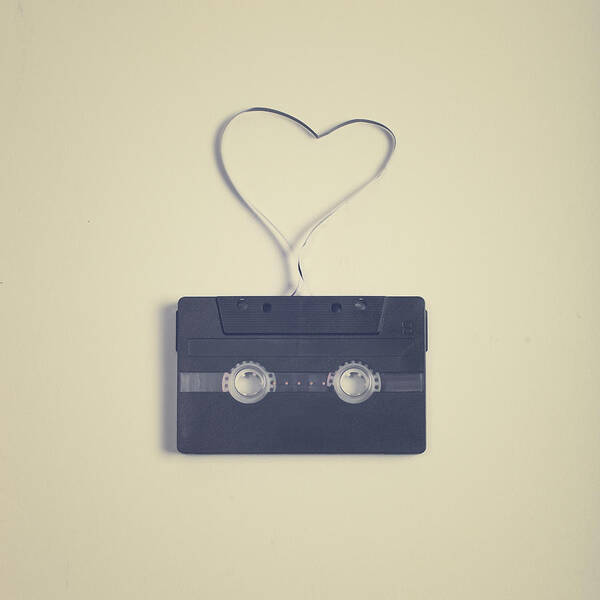 White Background Art Print featuring the photograph Cassette Tape In Heart by Andrea Carolina Photography