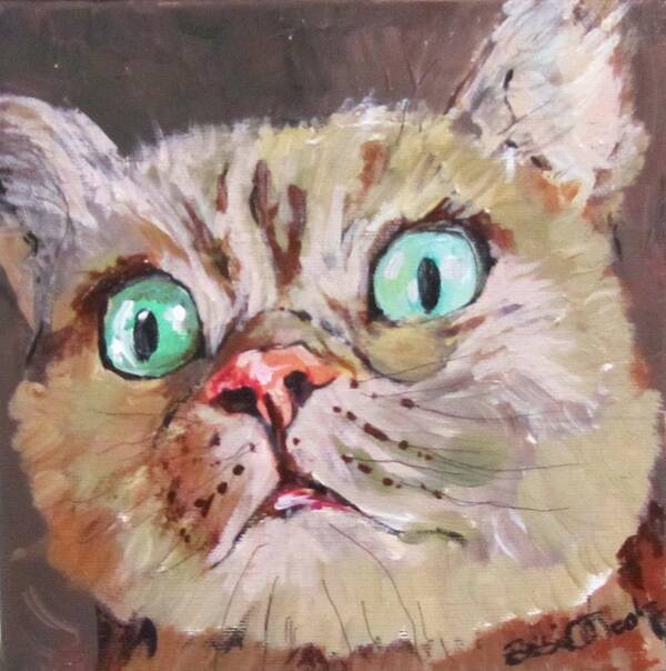 Cat Art Print featuring the painting CAT What do you see by Barbara O'Toole