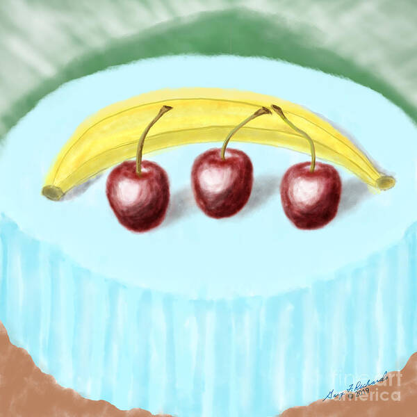 Square Art Print featuring the painting Cherries and Banana by Gary F Richards
