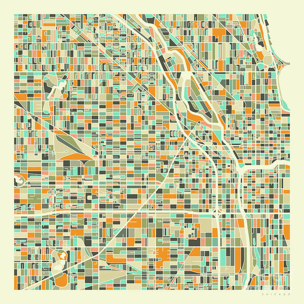 Chicago Art Print featuring the digital art Chicago Map 1 by Jazzberry Blue