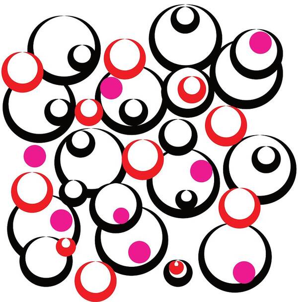 Circle Pattern Art Print featuring the digital art Circle Pattern Black Red Pink by Patricia Piotrak