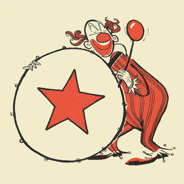 Band Art Print featuring the drawing Clown Playing a Bass Drum by CSA Images