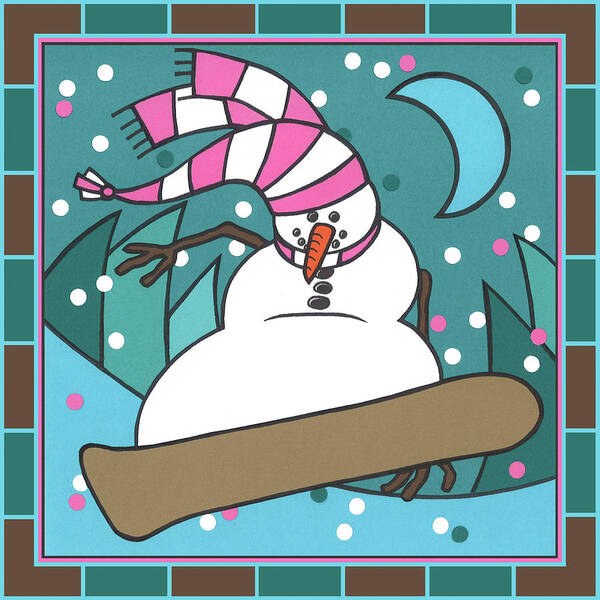 Christmas Art Print featuring the digital art Coalman The Snowman Snowboarding 3 by Denny Driver