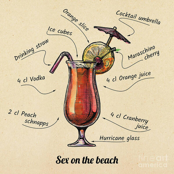 Engraving Art Print featuring the digital art Cocktail Sex On The Beach by Suricoma