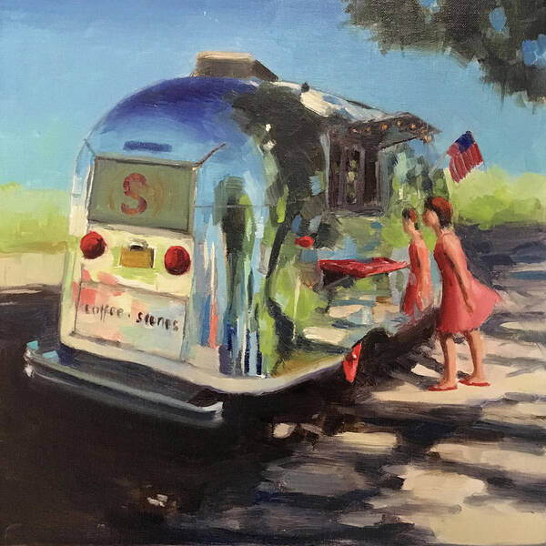 Airstream Art Print featuring the painting Coffee in the Shade by Elizabeth Jose