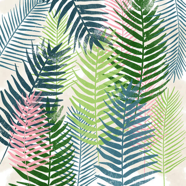 Tropical Art Print featuring the mixed media Colorful Palm Leaves 2- Art by Linda Woods by Linda Woods