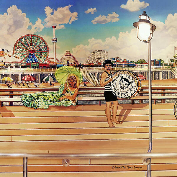  Art Print featuring the painting Coney Island Boardwalk Pillow Mural #4 by Bonnie Siracusa