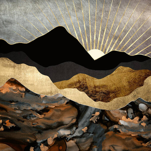 Digital Art Print featuring the digital art Copper and Gold Mountains by Spacefrog Designs