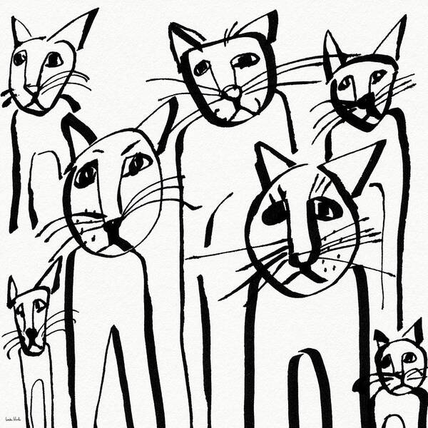 Cats Art Print featuring the drawing Curious Cats- Art by Linda Woods by Linda Woods