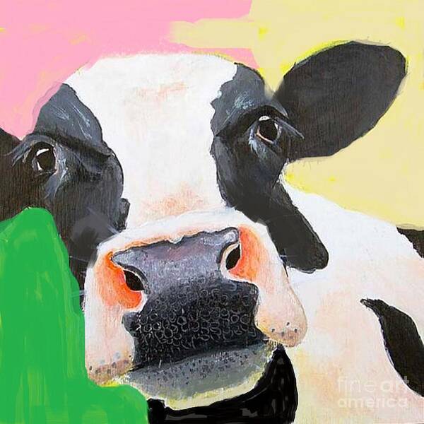 Cow Art Print featuring the painting Curious Cow by Vesna Antic