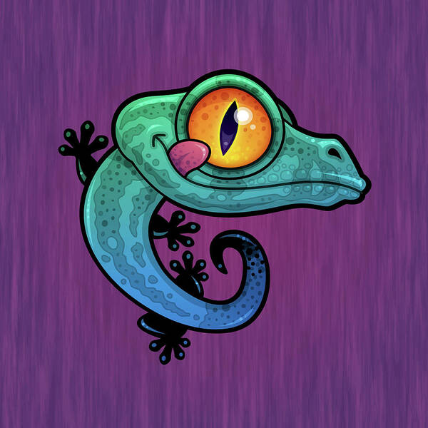 Lizard Art Print featuring the digital art Cute Colorful Cartoon Gecko by John Schwegel