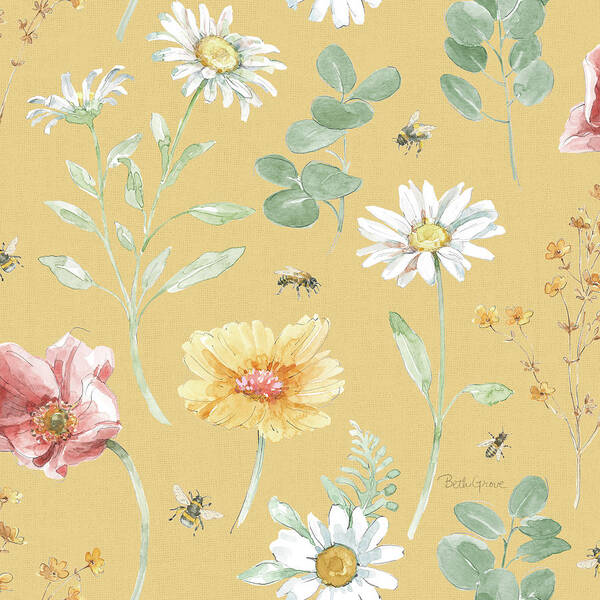 Bees Art Print featuring the mixed media Daisy Days Pattern Ib by Beth Grove