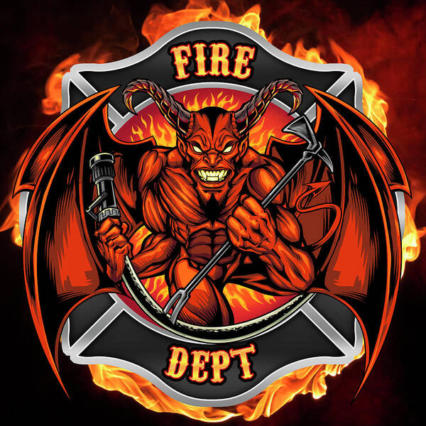 Devil Fire Department Logo Art Print featuring the digital art Devil Fire Department Logo by Flyland Designs