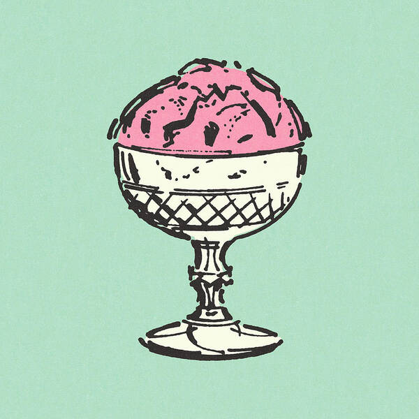 Bowl Art Print featuring the drawing Dish of Ice Cream by CSA Images