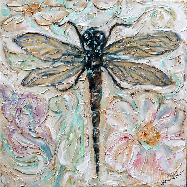 Ocean Art Print featuring the painting Dragonfly by Linda Olsen