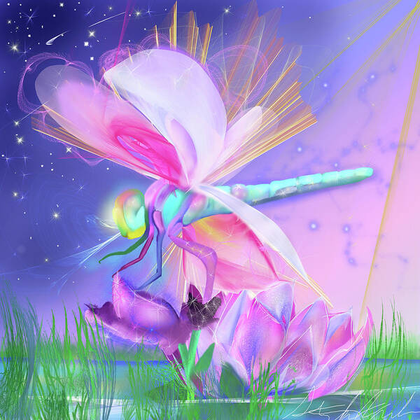 Dragonfly Lotus Art Print featuring the painting Dragonfly Lotus by Stephanie Analah