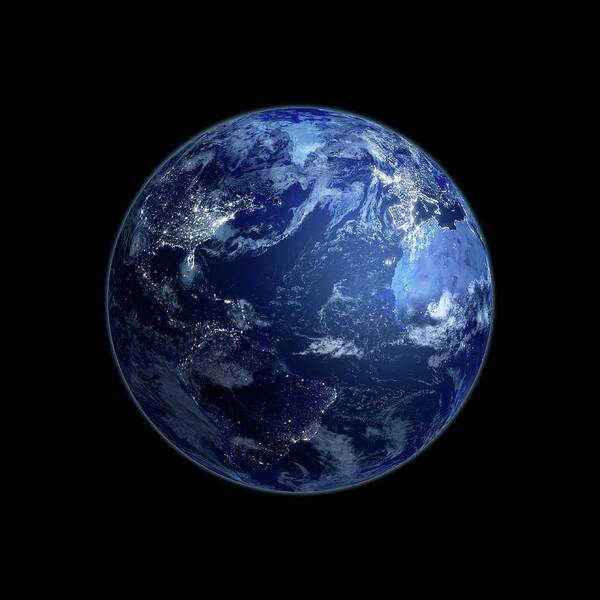 Globe Art Print featuring the digital art Earth At Night, Artwork by Andrzej Wojcicki