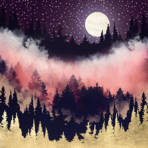 Forest Art Print featuring the digital art Evening Glow by Spacefrog Designs