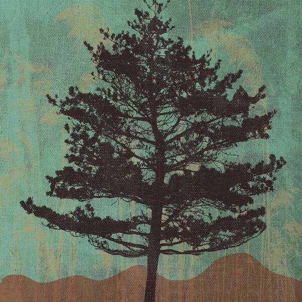 Evergreen Tree Silhouette Against A Canvas Background Art Print featuring the mixed media Evergreen by Erin Clark