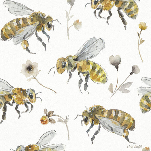 Bees Art Print featuring the painting Fields Of Gold Pattern 13a by Lisa Audit