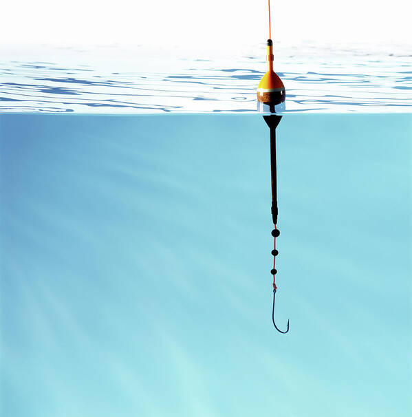 Temptation Art Print featuring the photograph Fishing Hook And Float, Hook Under Water by Pier