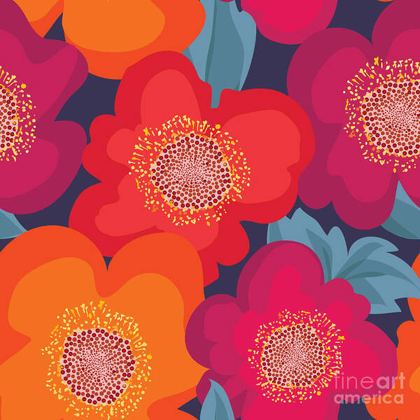 Curl Art Print featuring the digital art Floral Seamless Pattern Flower by Yoko Design