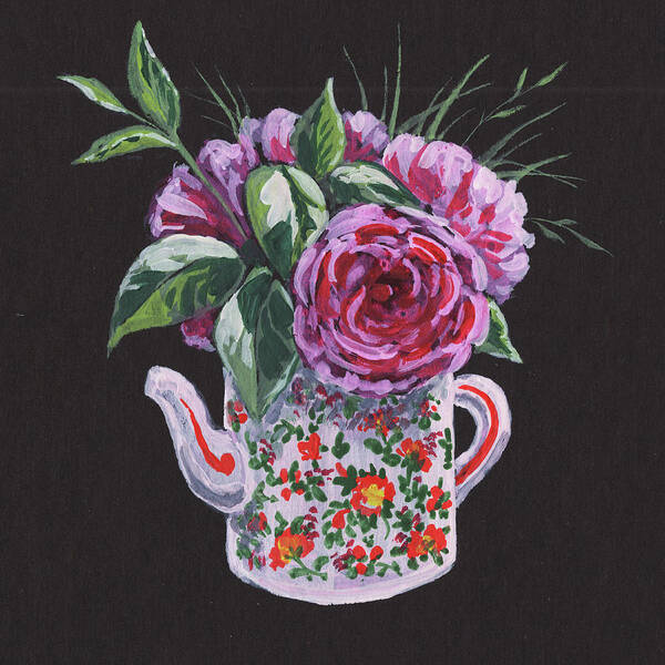 Pink Art Print featuring the painting Flowers Bouquet In Teapot Floral Impressionism by Irina Sztukowski
