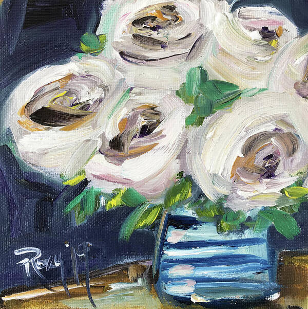 Roses Art Print featuring the painting Fluffy White Roses by Roxy Rich