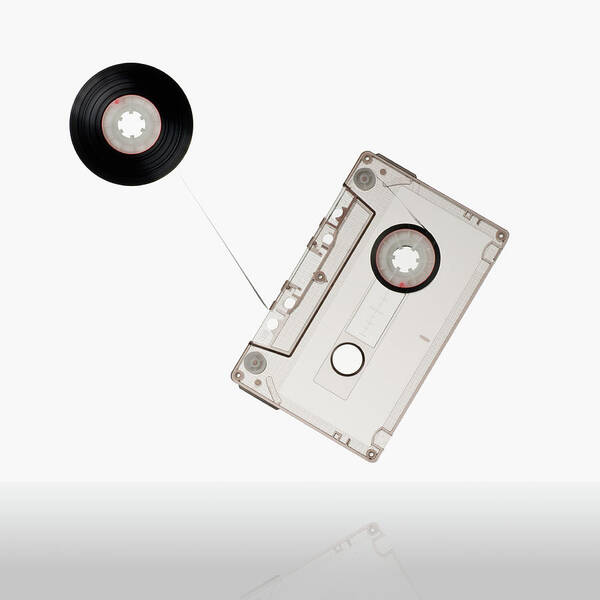 White Background Art Print featuring the photograph Flying Audio Cassette by Daitozen