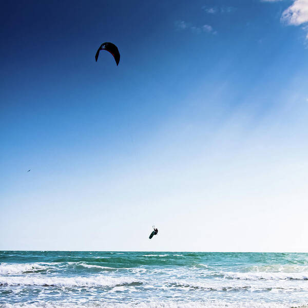 Wind Art Print featuring the photograph Flying Kite Surfer by Rob Webb