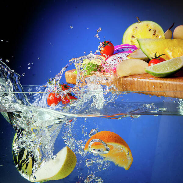 Orange Art Print featuring the photograph Fruit And Water Splash by Image By Marco Veringa