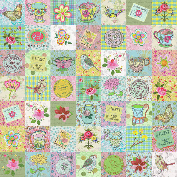 Garden Party Patchwork Art Print featuring the digital art Garden Party Patchwork by Gal Designs