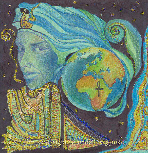 Geb God Egyiptian Fantasy Art Print featuring the drawing Geb by Bernadett Bagyinka