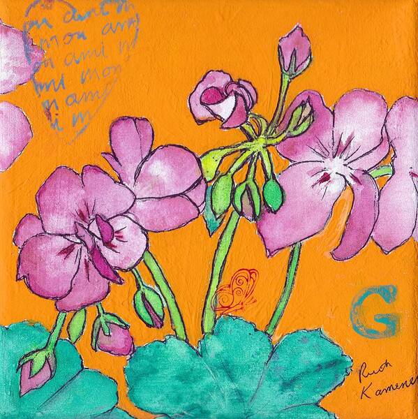 Flowers Art Print featuring the painting Geraniums by Ruth Kamenev