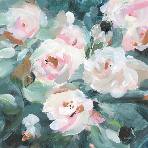 Black Art Print featuring the painting Glimpses Of Roses I by Danhui Nai