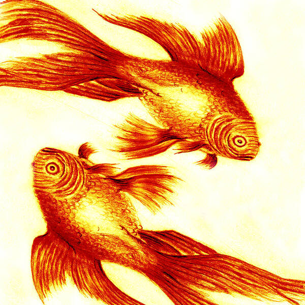 Fish Art Print featuring the painting Golden Fish by Medea Ioseliani