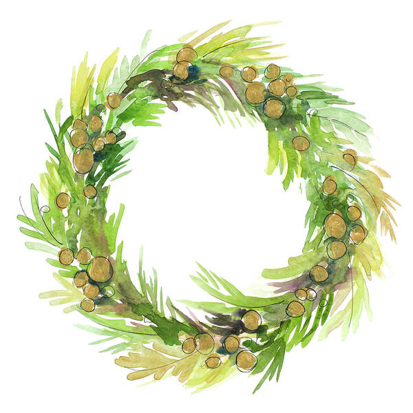 Green Art Print featuring the mixed media Green Metallic Spruce Wreath by Lanie Loreth