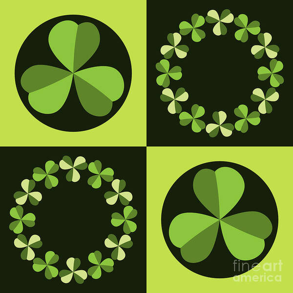 Graphic Art Print featuring the digital art Green Shamrocks Circles and Squares by MM Anderson