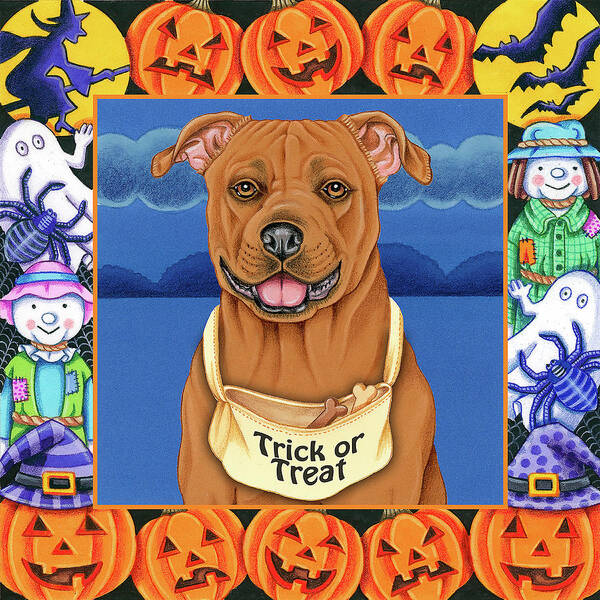 Halloween Pitbull Art Print featuring the mixed media Halloween Pitbull by Tomoyo Pitcher