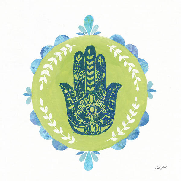 Blue Art Print featuring the mixed media Hamsa Mandala II by Courtney Prahl