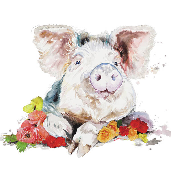 Happy Art Print featuring the painting Happy Little Pig by Patricia Pinto