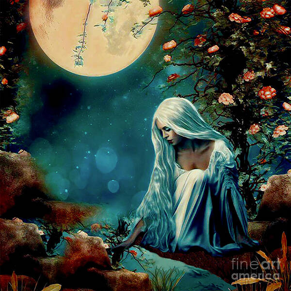 Romantic Realism Digital Art Art Print featuring the digital art Harvest Moon by Kathy Kelly