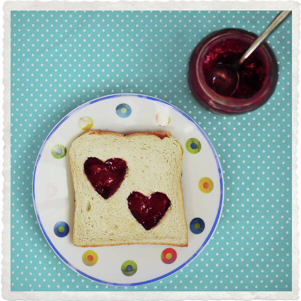 Breakfast Art Print featuring the photograph Heart Shaped Jam On Toast by Julia Davila-lampe