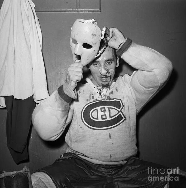 People Art Print featuring the photograph Jacques Plante Putting On Mask by Bettmann