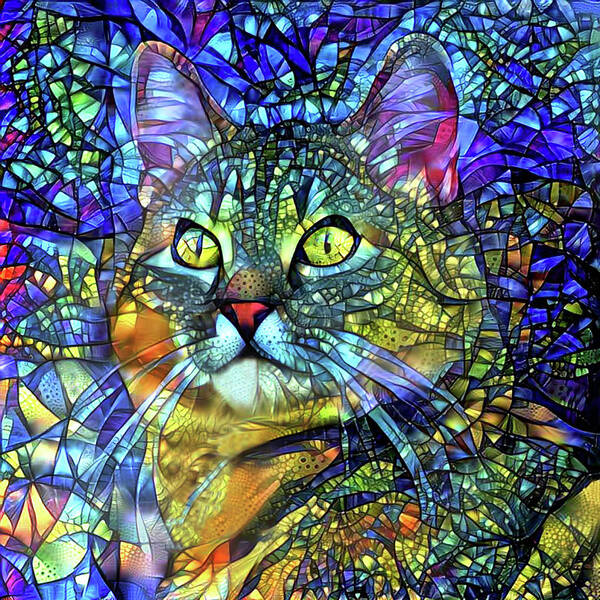 Stained Glass Art Print featuring the digital art Jake the Tabby Cat Stained Glass by Peggy Collins