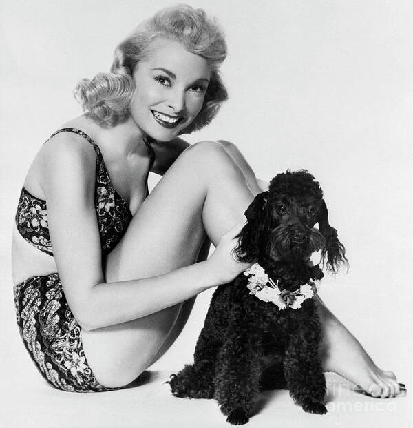 Pets Art Print featuring the photograph Janet Leigh In Bathing Suit With Poodle by Bettmann