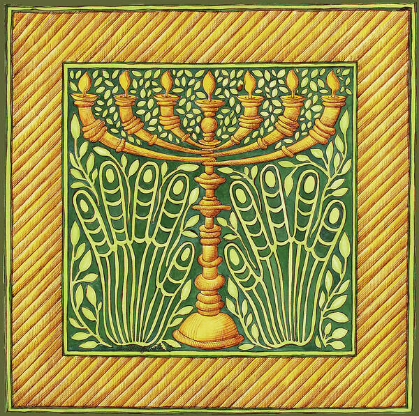 Jewish Year Menorah With Hands Art Print featuring the painting Jewish Year Menorah With Hands by Andrea Strongwater
