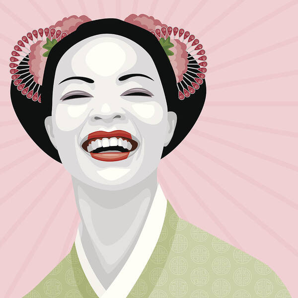 Asian And Indian Ethnicities Art Print featuring the digital art Laughing Geisha by Bortonia
